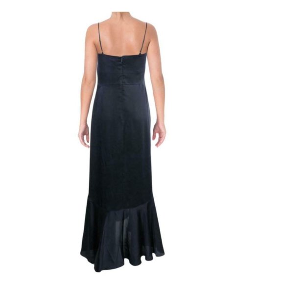 Sleeveless Keyhole Flounce Evening Dress- Navy - Picture 2 of 2